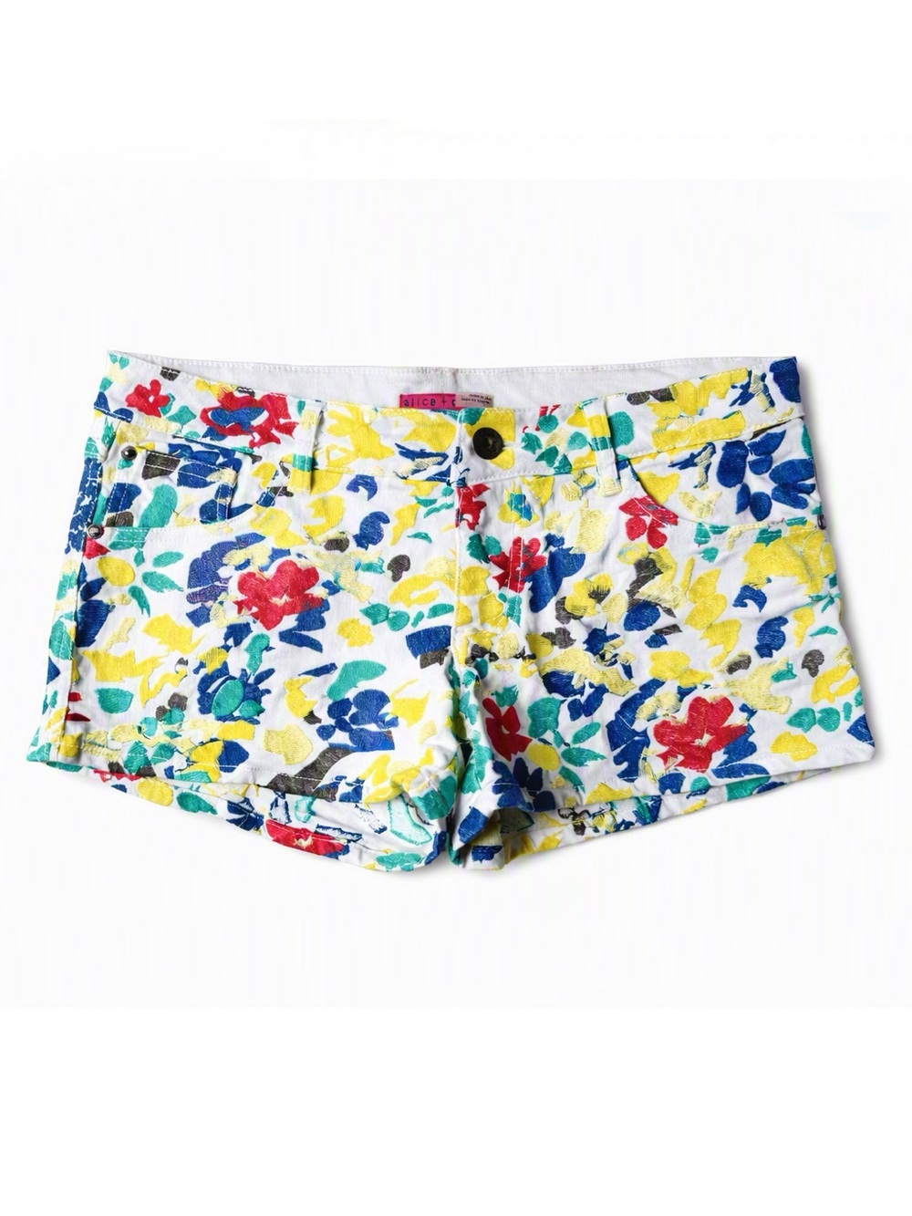 Alice + Olivia Embroidered Floral Cady Cuffed Shorts Size 8